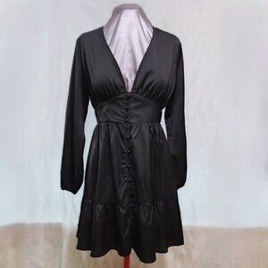 Button Front Lantern Sleeve Whimsy-goth Dress